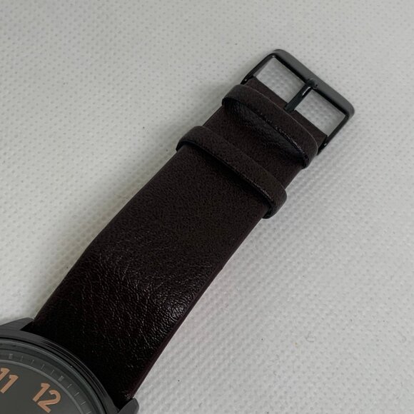 FMD men watch 45mm quartz analog black tone dial brown leather band running - Picture 4 of 8